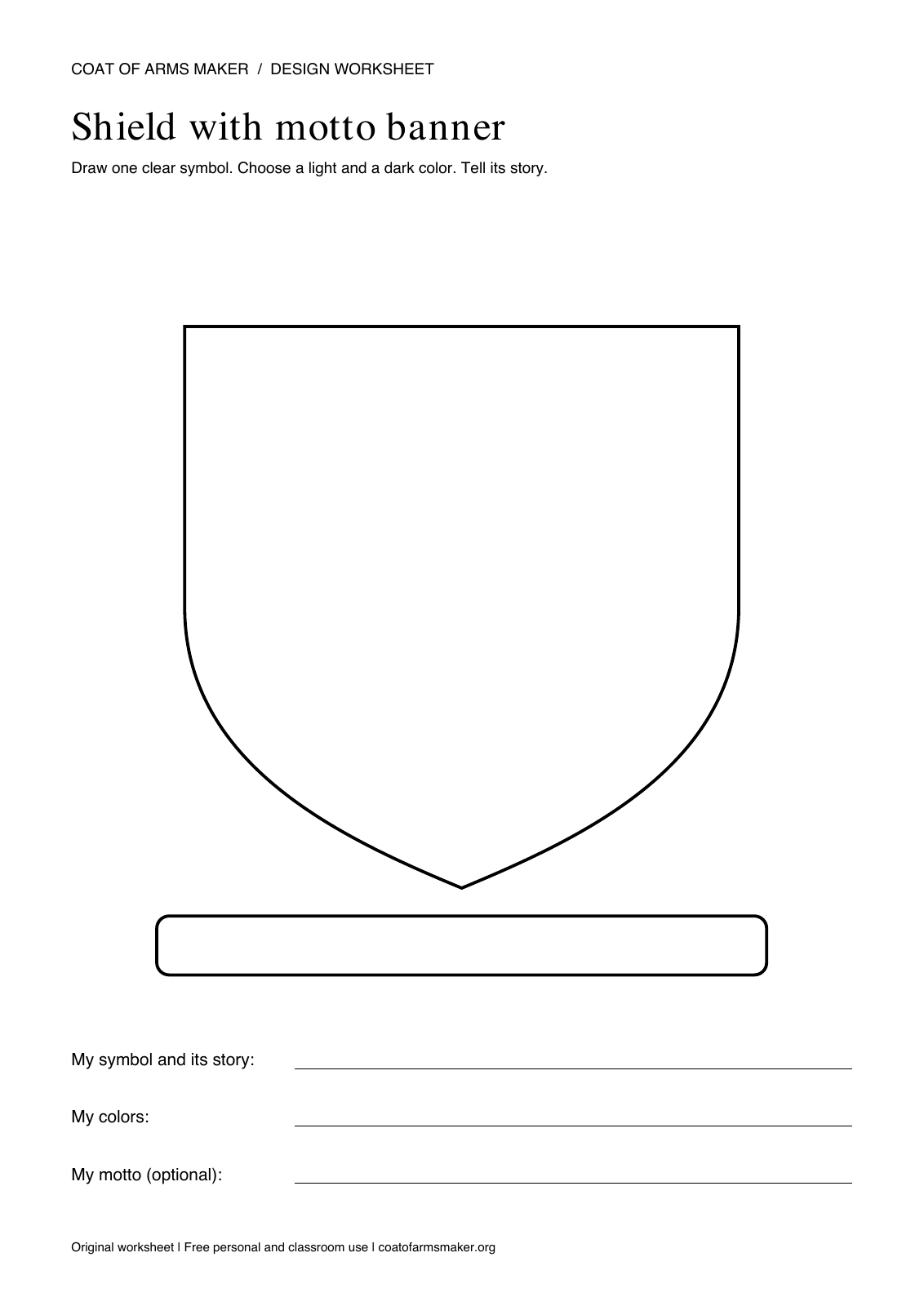 Shield with motto banner printable coat of arms worksheet