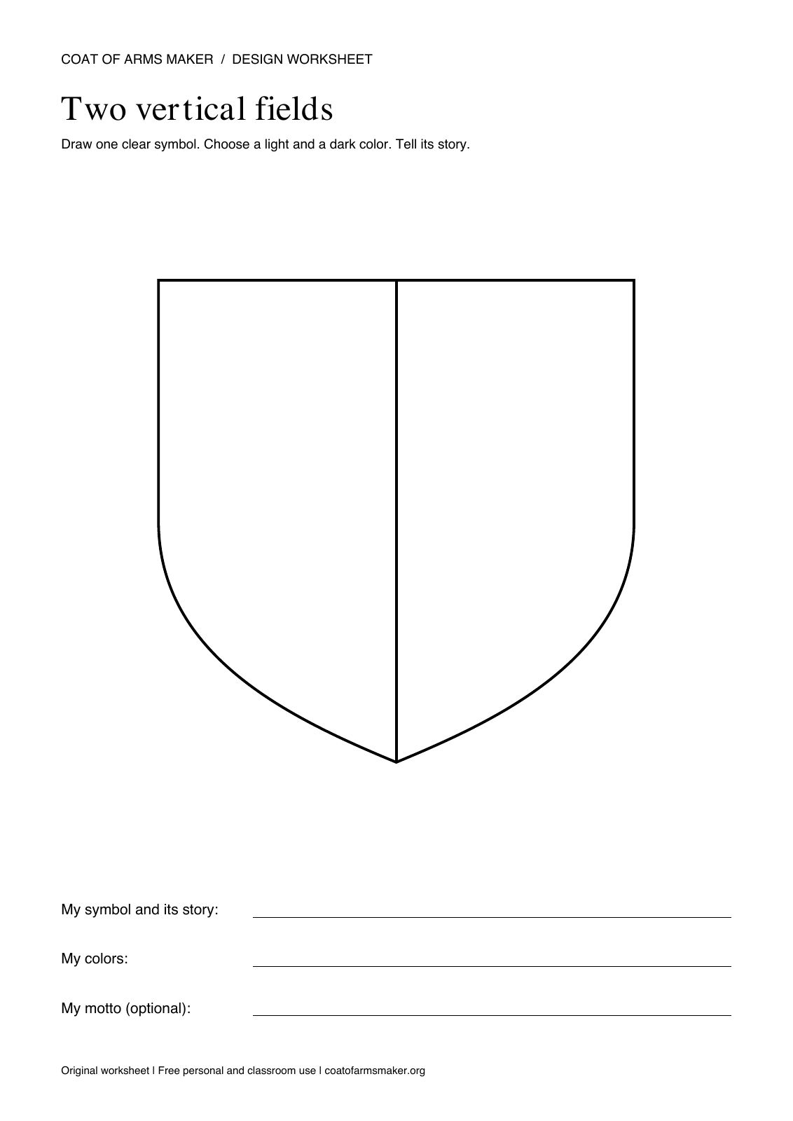 Two vertical fields printable coat of arms worksheet