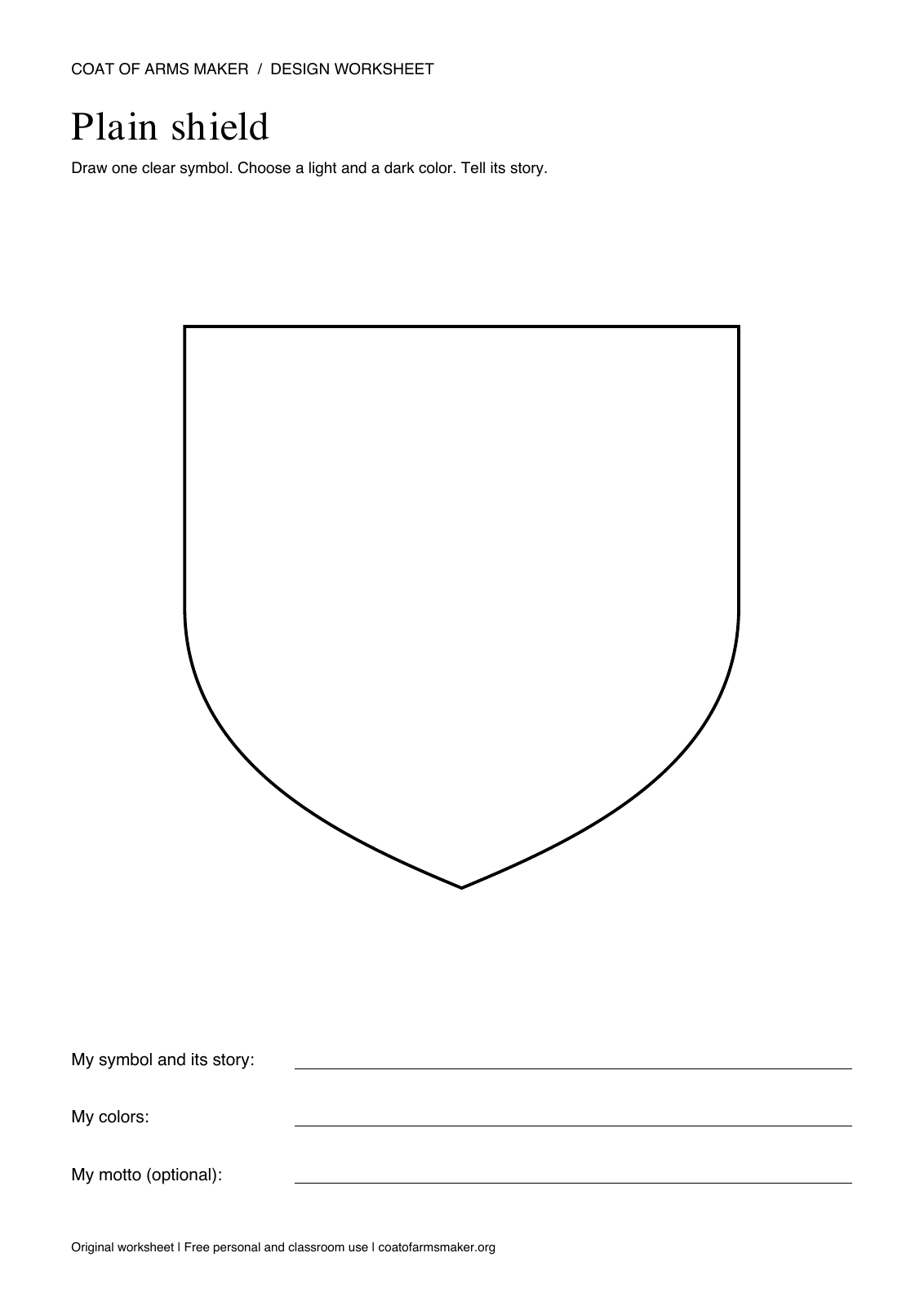 Plain shield printable coat of arms worksheet