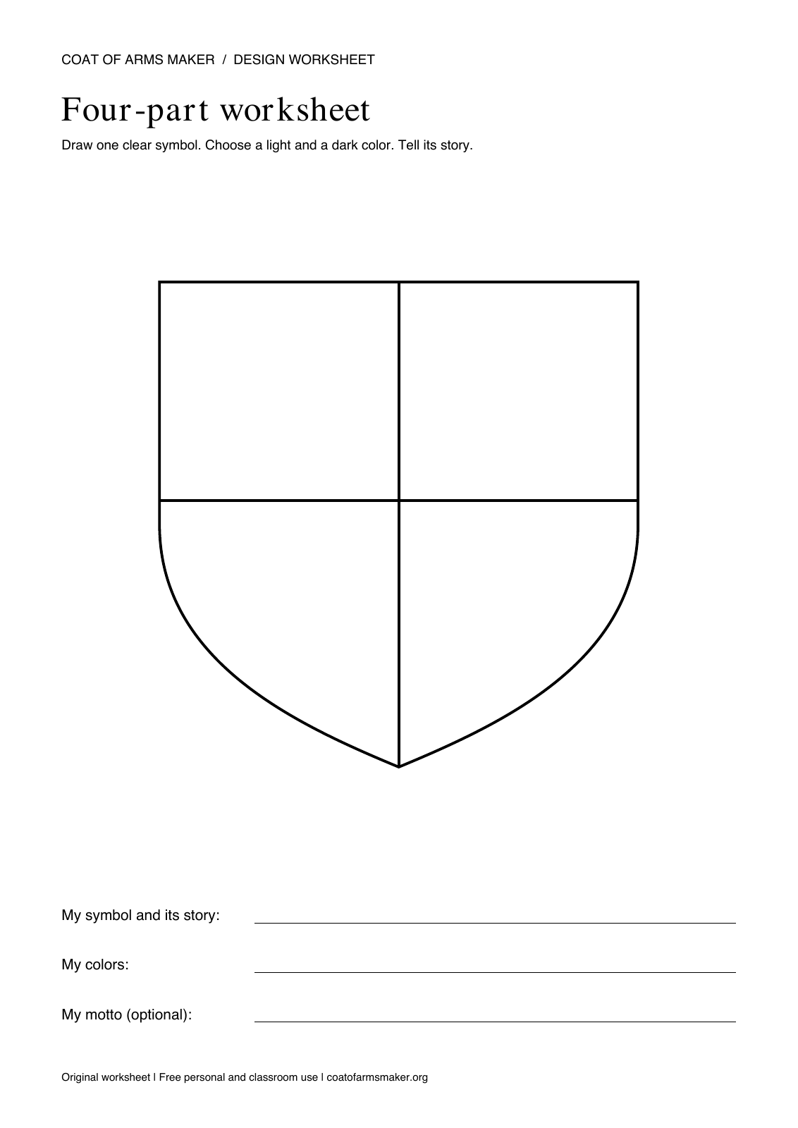 Four-part worksheet printable coat of arms worksheet