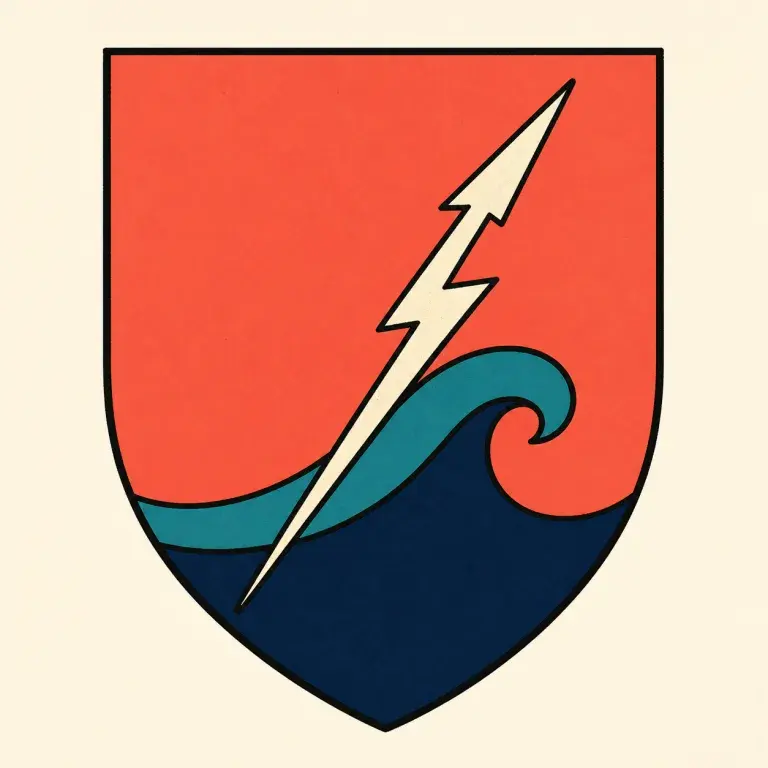 Minimal personal sigil with a wave and lightning spear