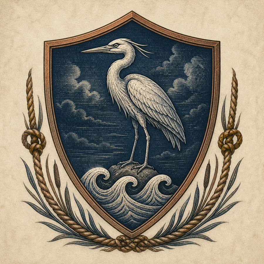 Silver heron and waves crest for the Harbor House